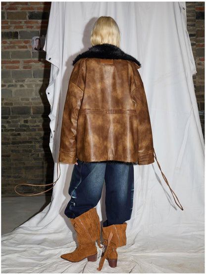 24ans Ultrasonic Quilted Washable Leather Waist Tie Fur Coat