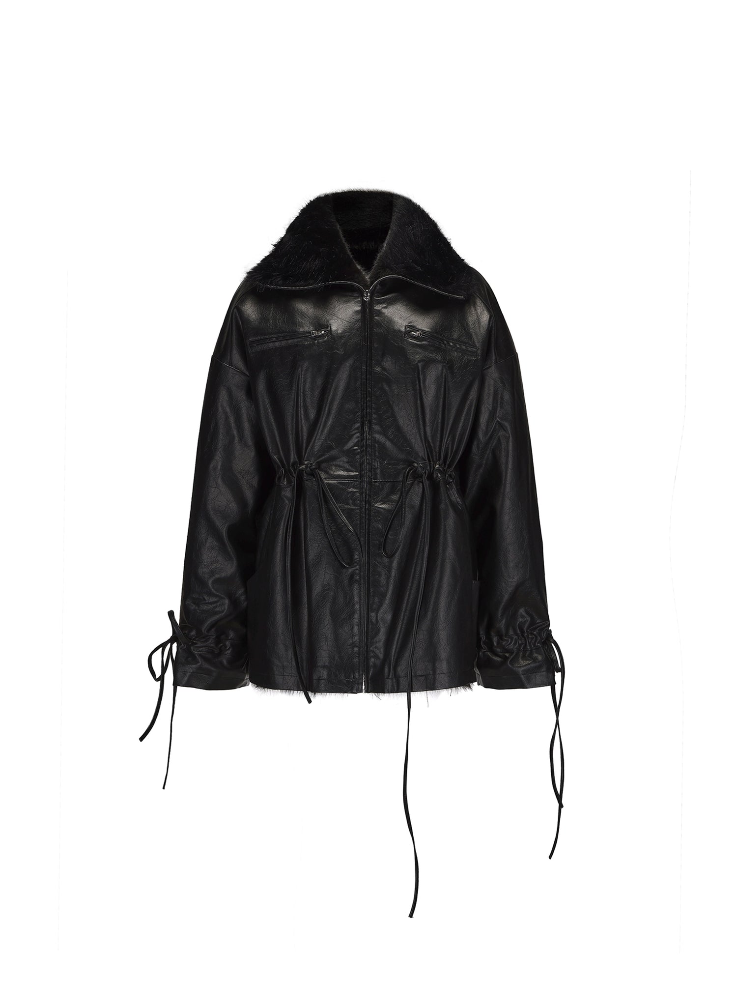 24ans Ultrasonic Quilted Washable Leather Waist Tie Fur Coat MISSTT