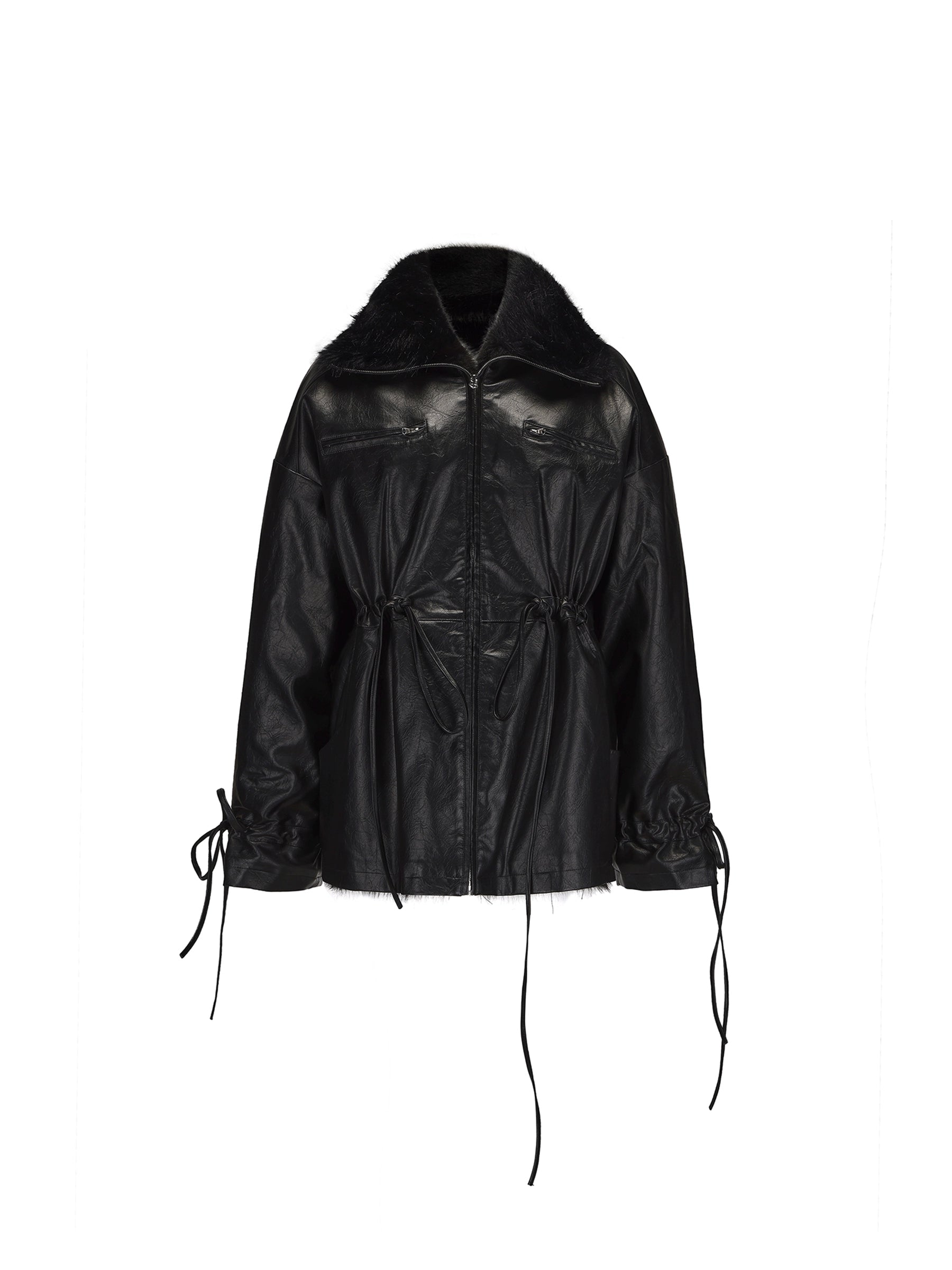 24ans Ultrasonic Quilted Washable Leather Waist Tie Fur Coat MISSTT