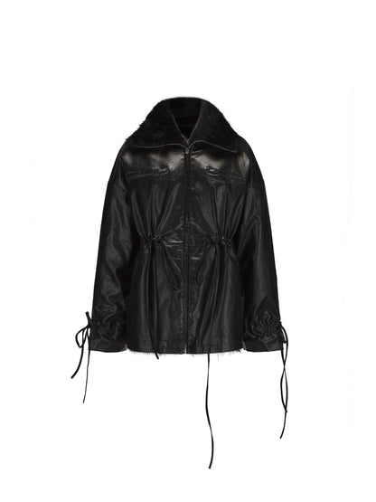 24ans Ultrasonic Quilted Washable Leather Waist Tie Fur Coat MISSTT