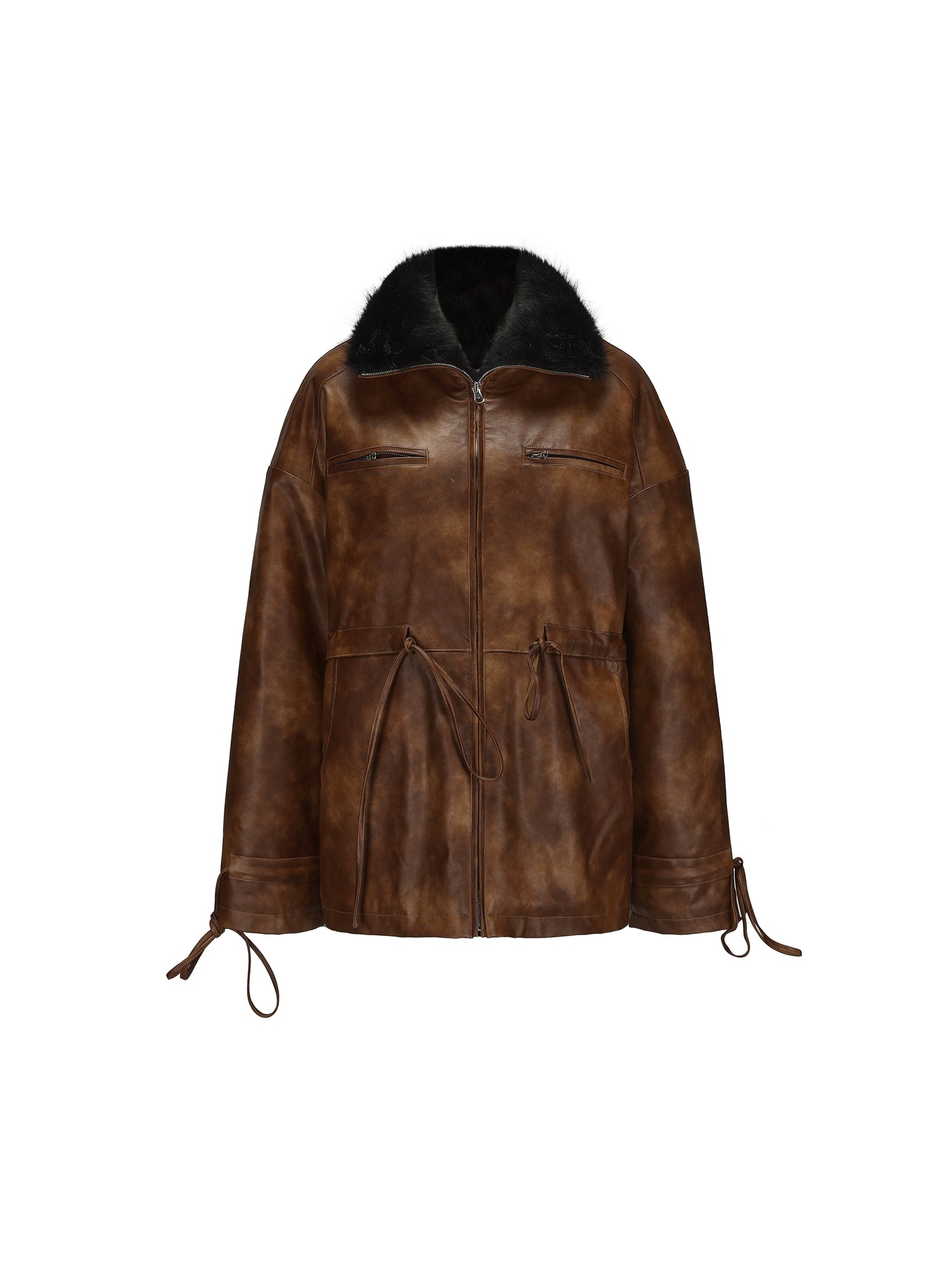 24ans Ultrasonic Quilted Washable Leather Waist Tie Fur Coat MISSTT