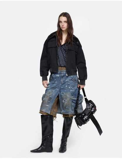 24ans Utility Jacket With Metal Ring And Washed Texture