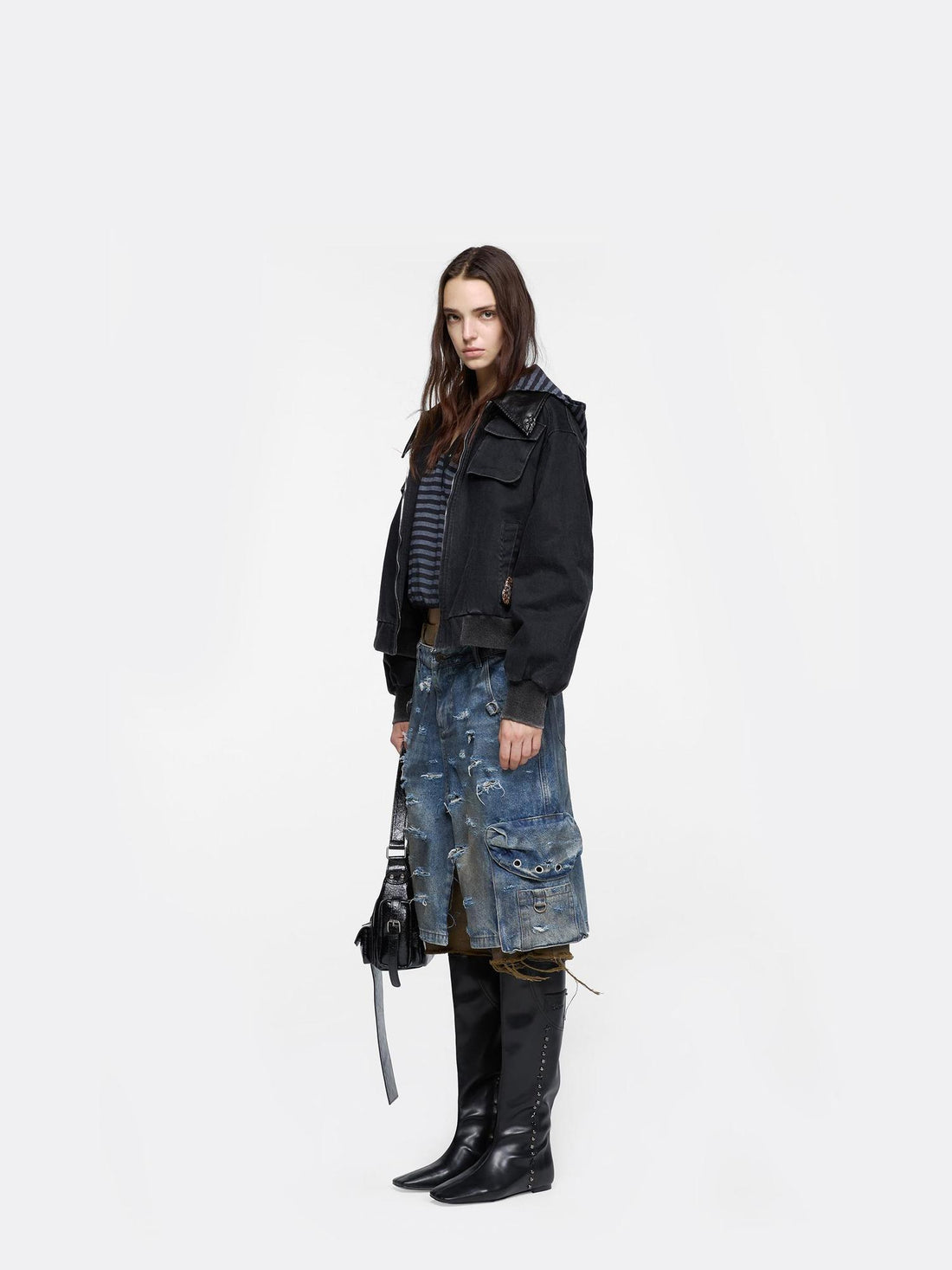 24ans Utility Jacket With Metal Ring And Washed Texture