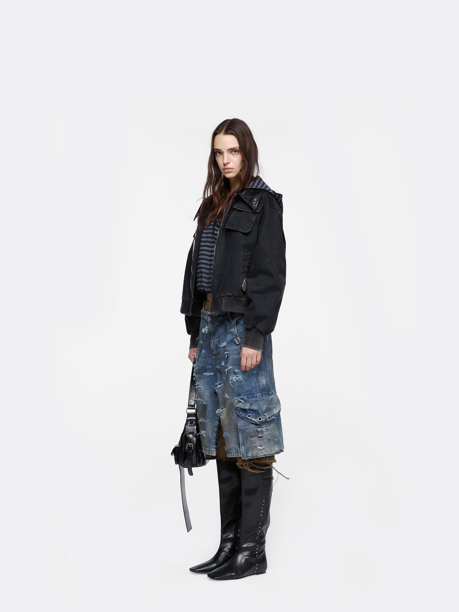 24ans Utility Jacket With Metal Ring And Washed Texture