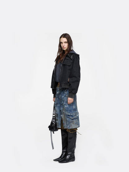 24ans Utility Jacket With Metal Ring And Washed Texture