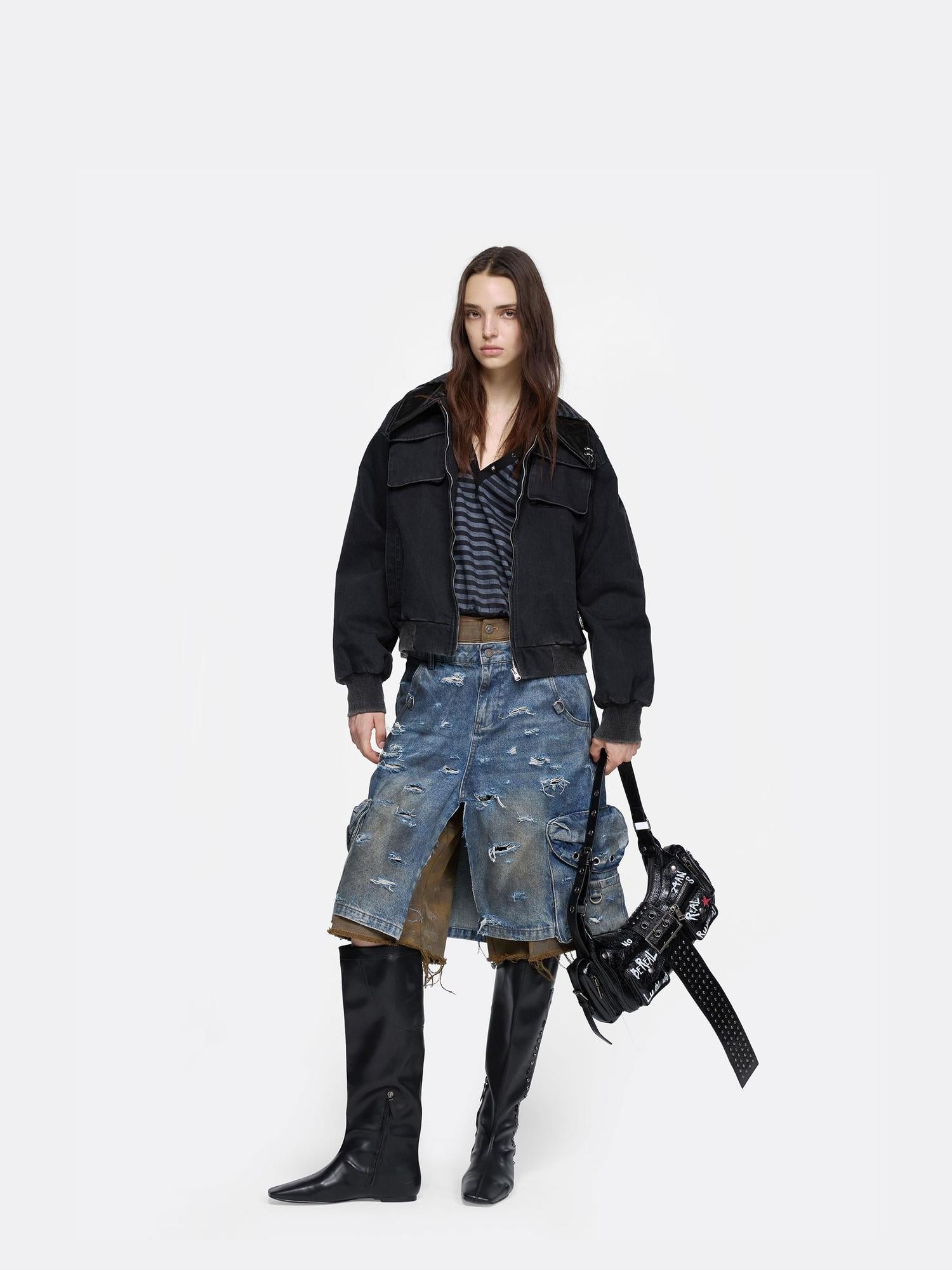 24ans Utility Jacket With Metal Ring And Washed Texture