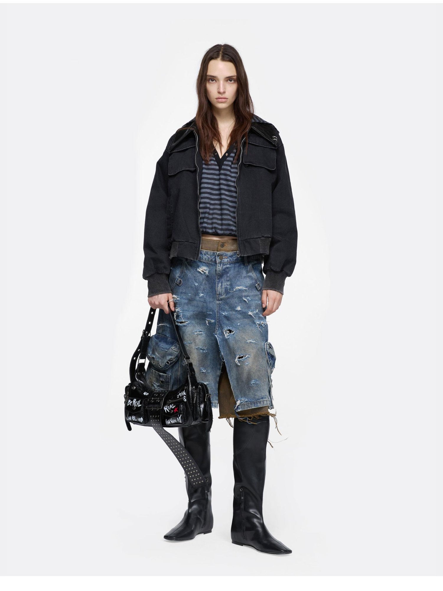 24ans Utility Jacket With Metal Ring And Washed Texture