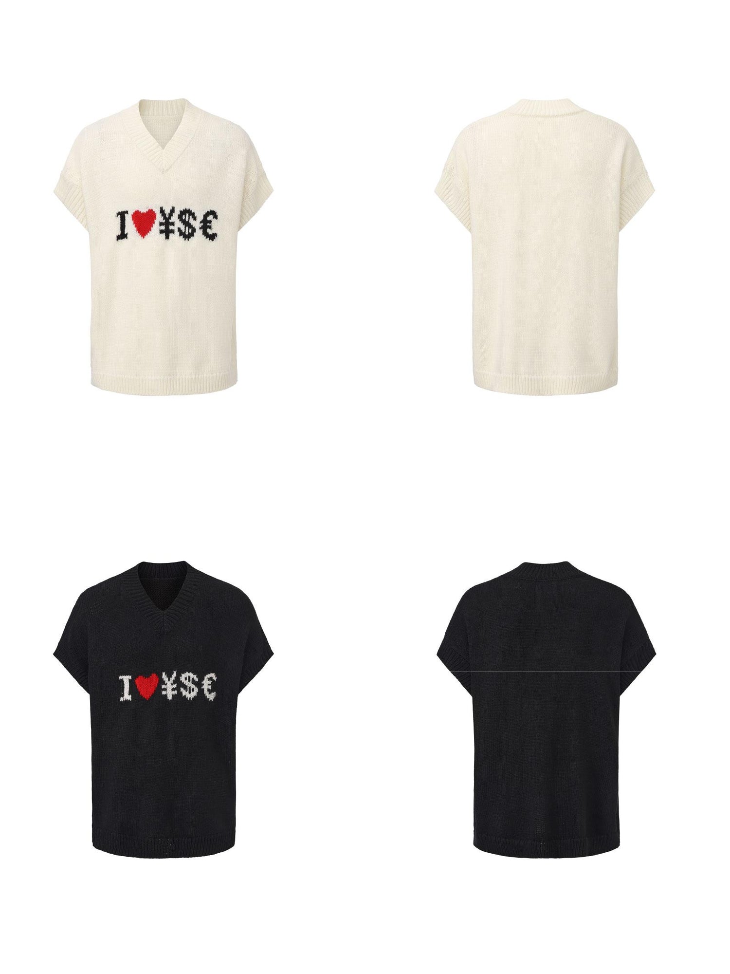 24ans V-Neck Sleeveless Knit Sweater Vest In Black White