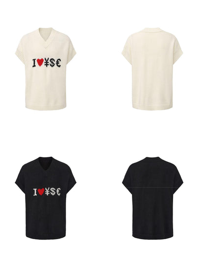 24ans V-Neck Sleeveless Knit Sweater Vest In Black White