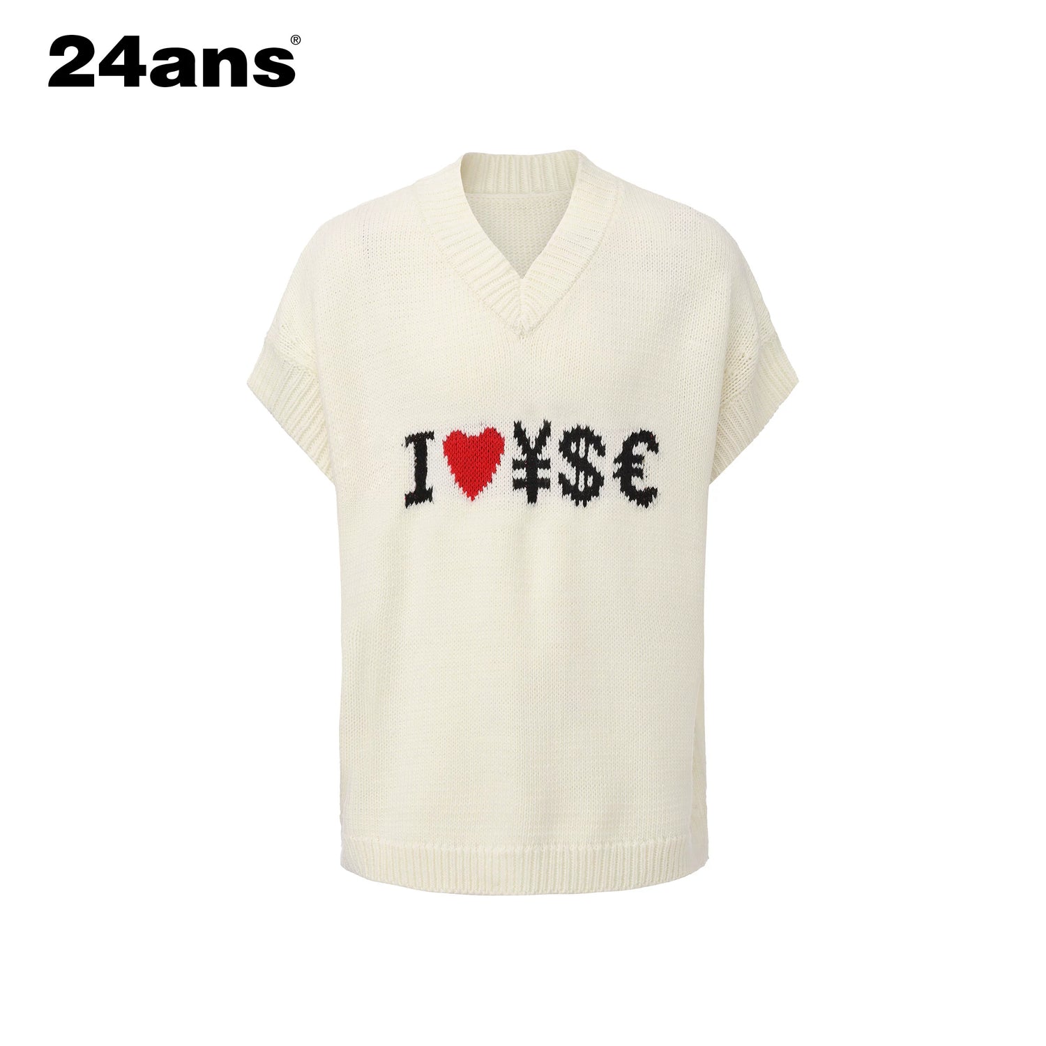 24ans V-Neck Sleeveless Knit Sweater Vest In Black White MISSTT
