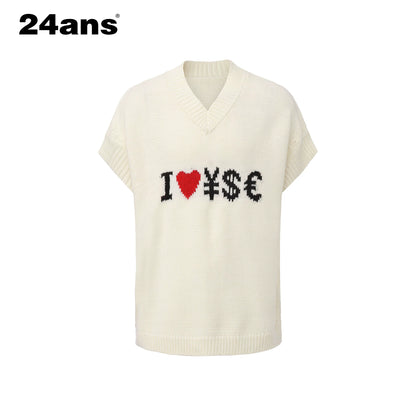 24ans V-Neck Sleeveless Knit Sweater Vest In Black White MISSTT
