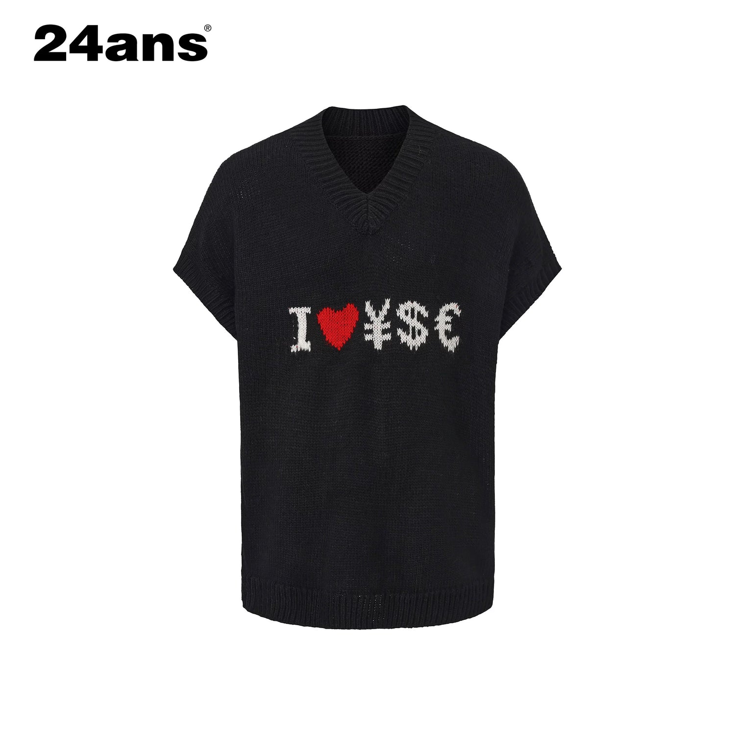 24ans V-Neck Sleeveless Knit Sweater Vest In Black White MISSTT