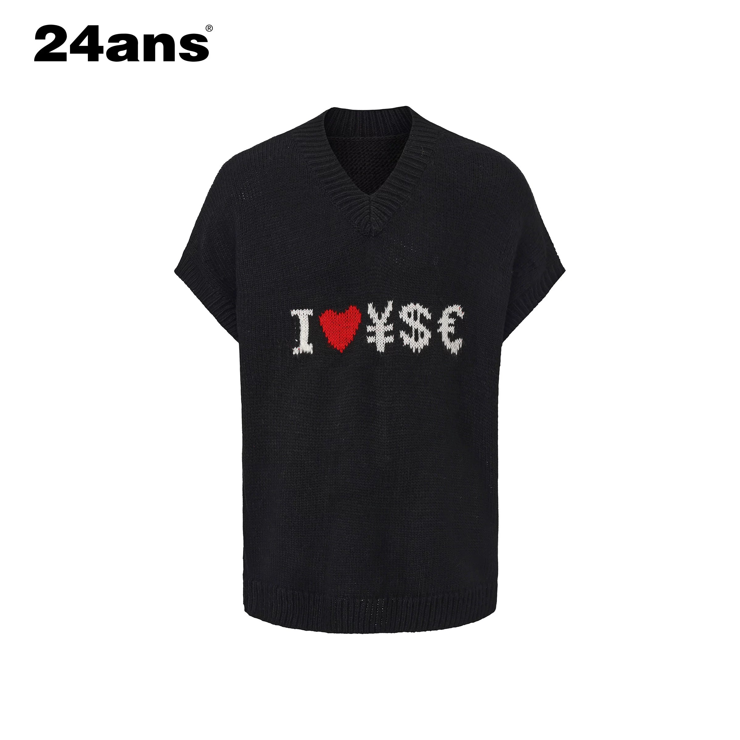 24ans V-Neck Sleeveless Knit Sweater Vest In Black White MISSTT