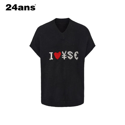 24ans V-Neck Sleeveless Knit Sweater Vest In Black White MISSTT