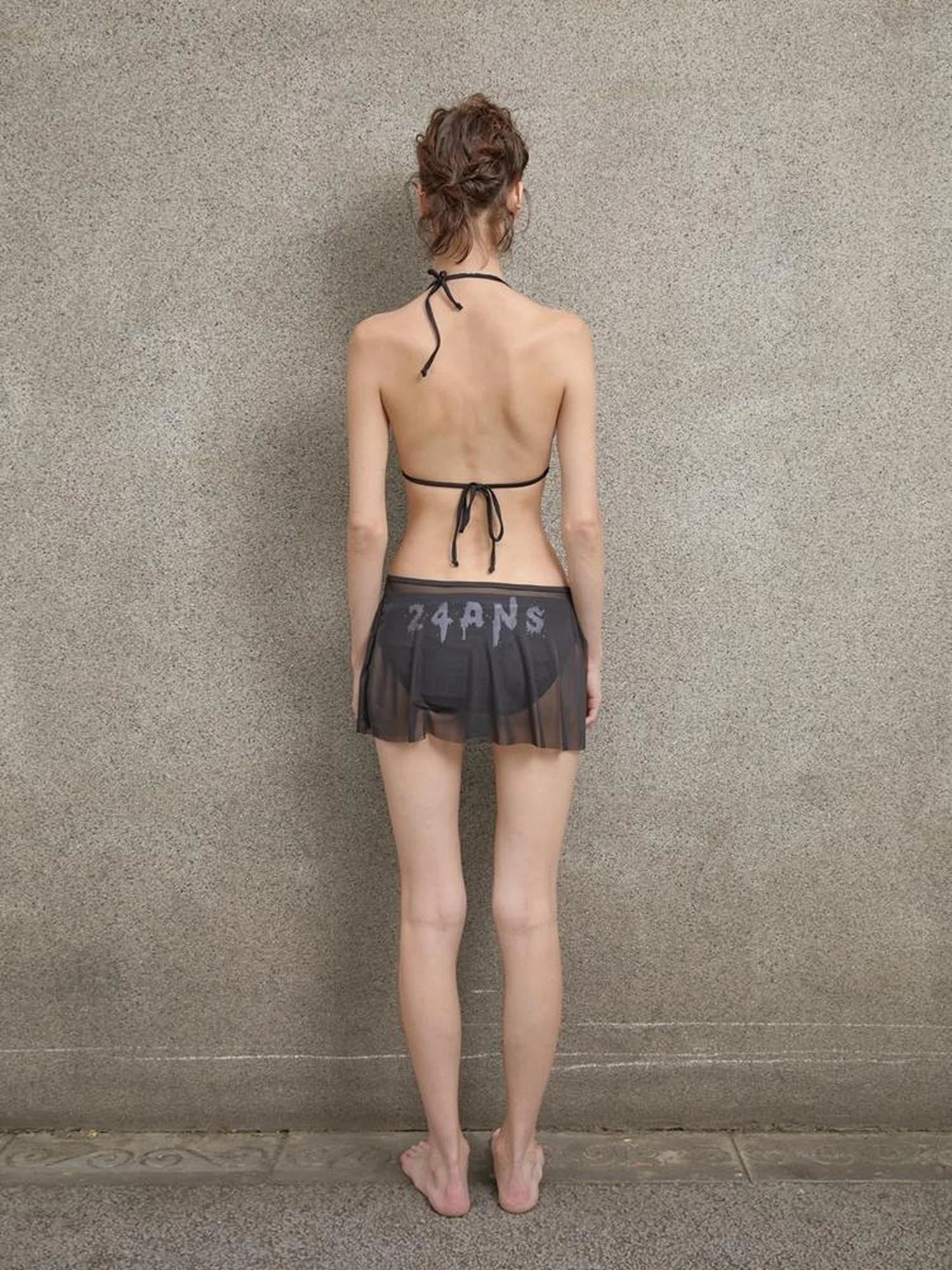 Vacationing Black Swimsuit V Neck T Shirt Long Sleeve