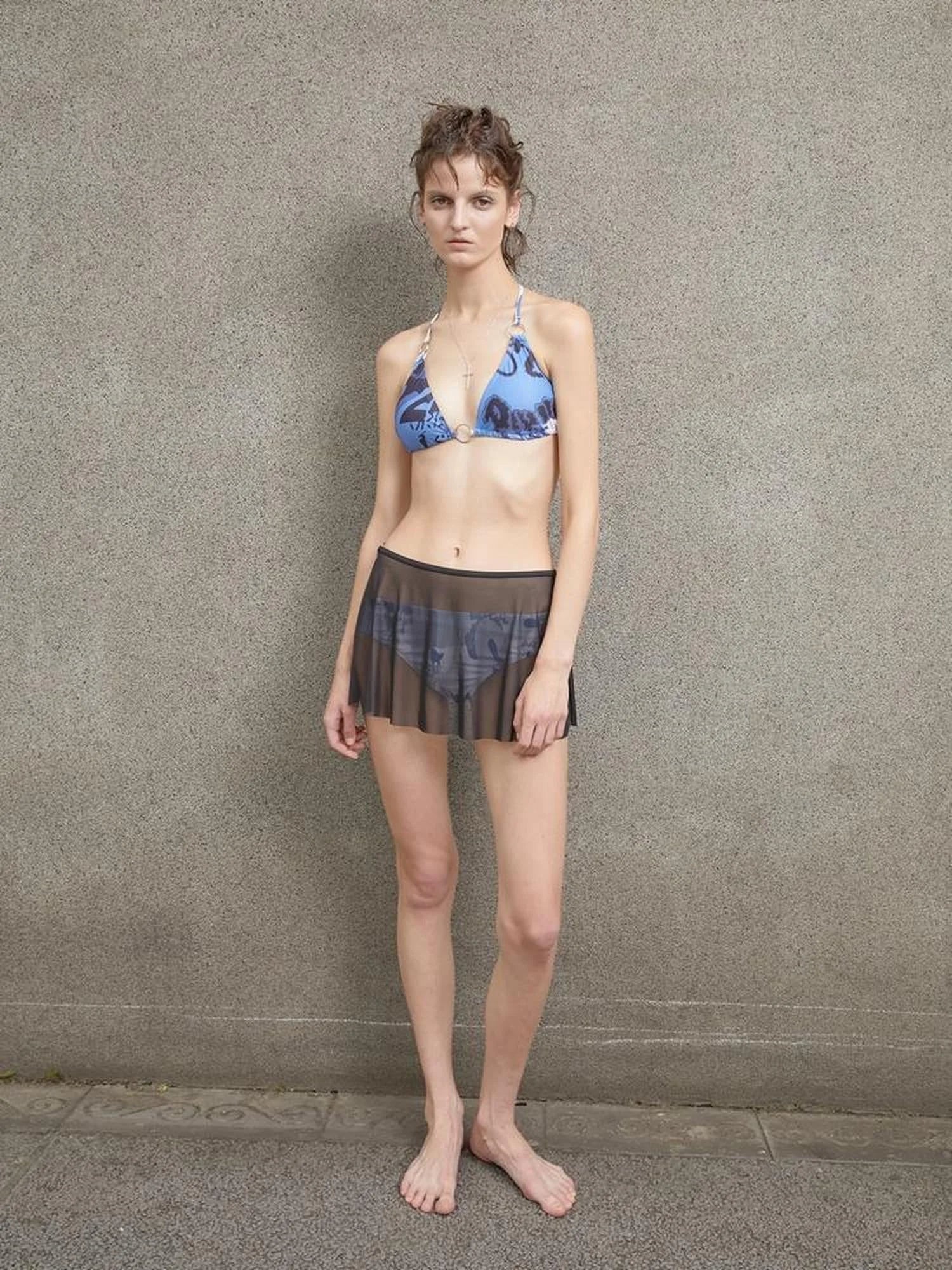 Vacationing Blue Floral Print Swimsuit Set