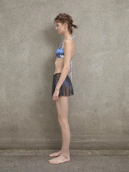 Vacationing Blue Floral Print Swimsuit Set