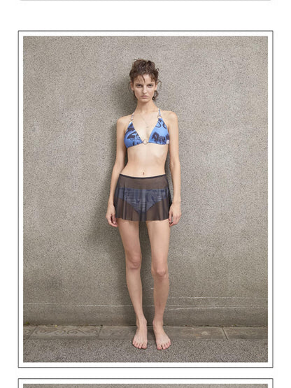24ans Vacationing Blue Floral Print Swimsuit Set