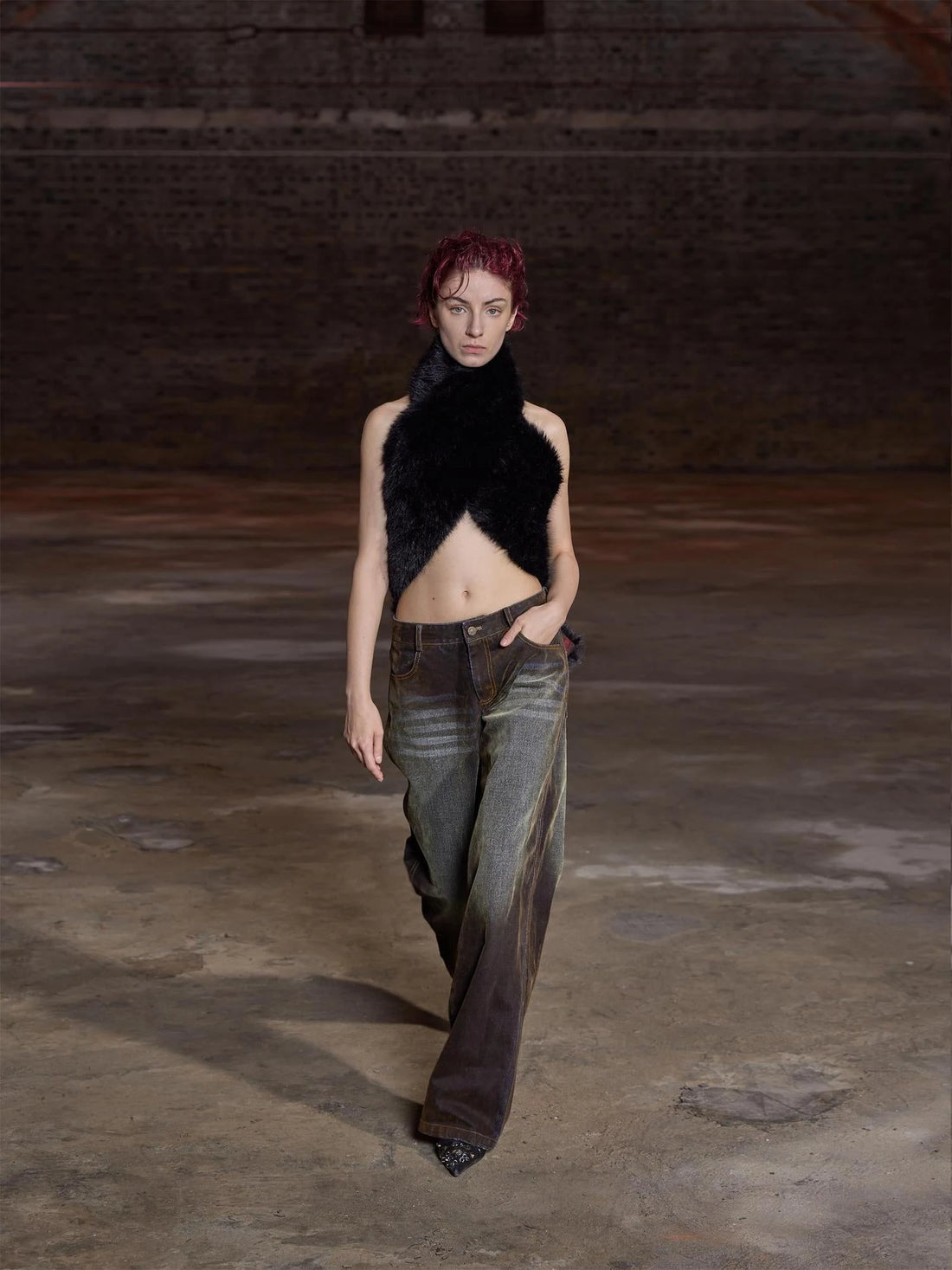 Vintage Wash Slim Fit Flock Denim Jeans