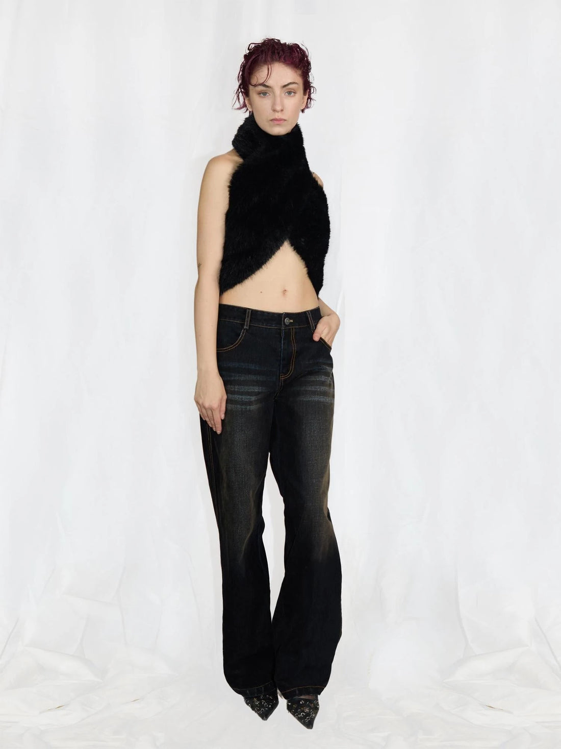 Vintage Wash Slim Fit Flock Denim Jeans