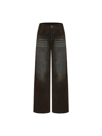 Vintage Wash Slim Fit Flock Denim Jeans
