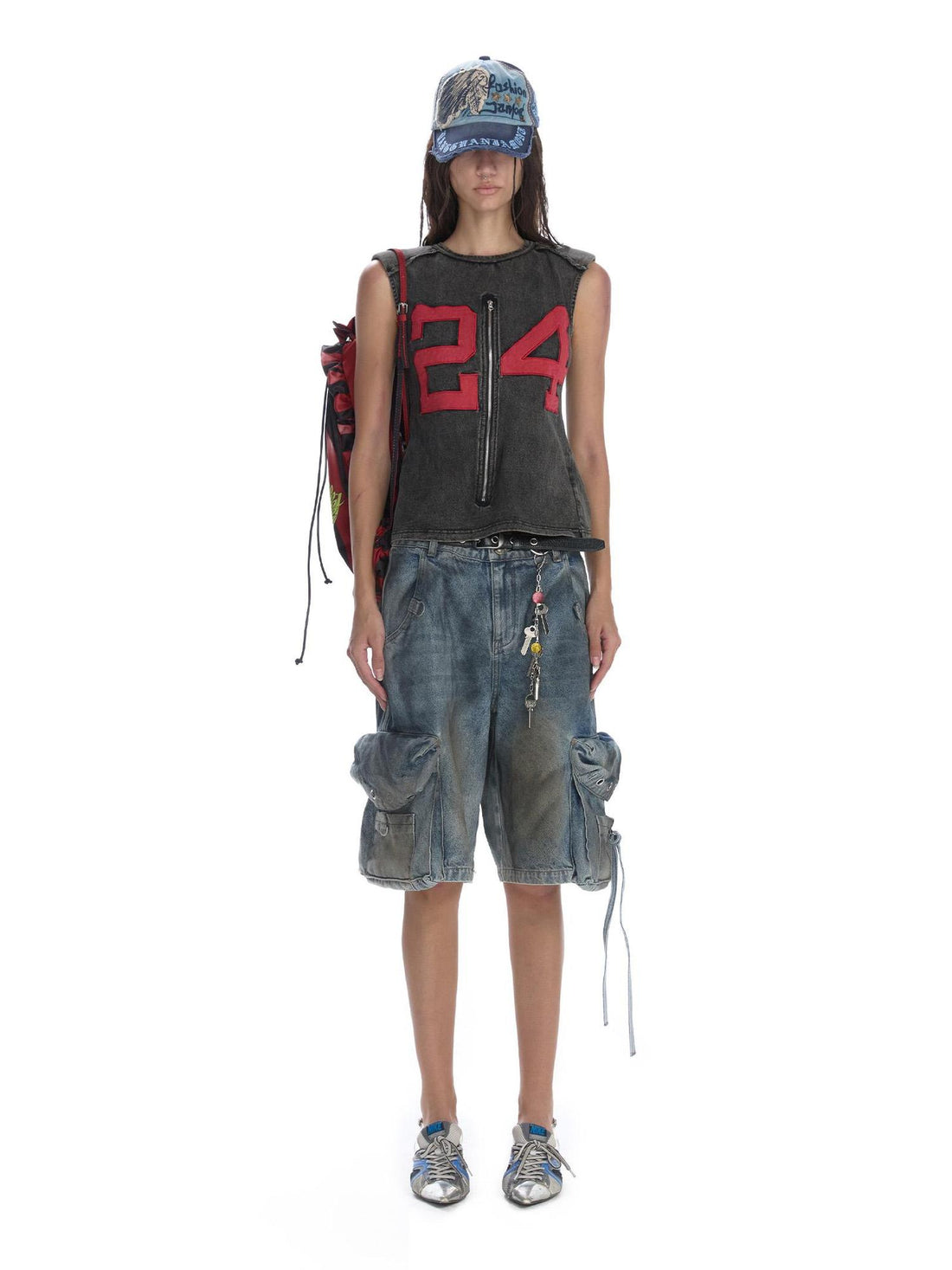 24ans Vintage Washed Button Down Shoulder Pad Vest