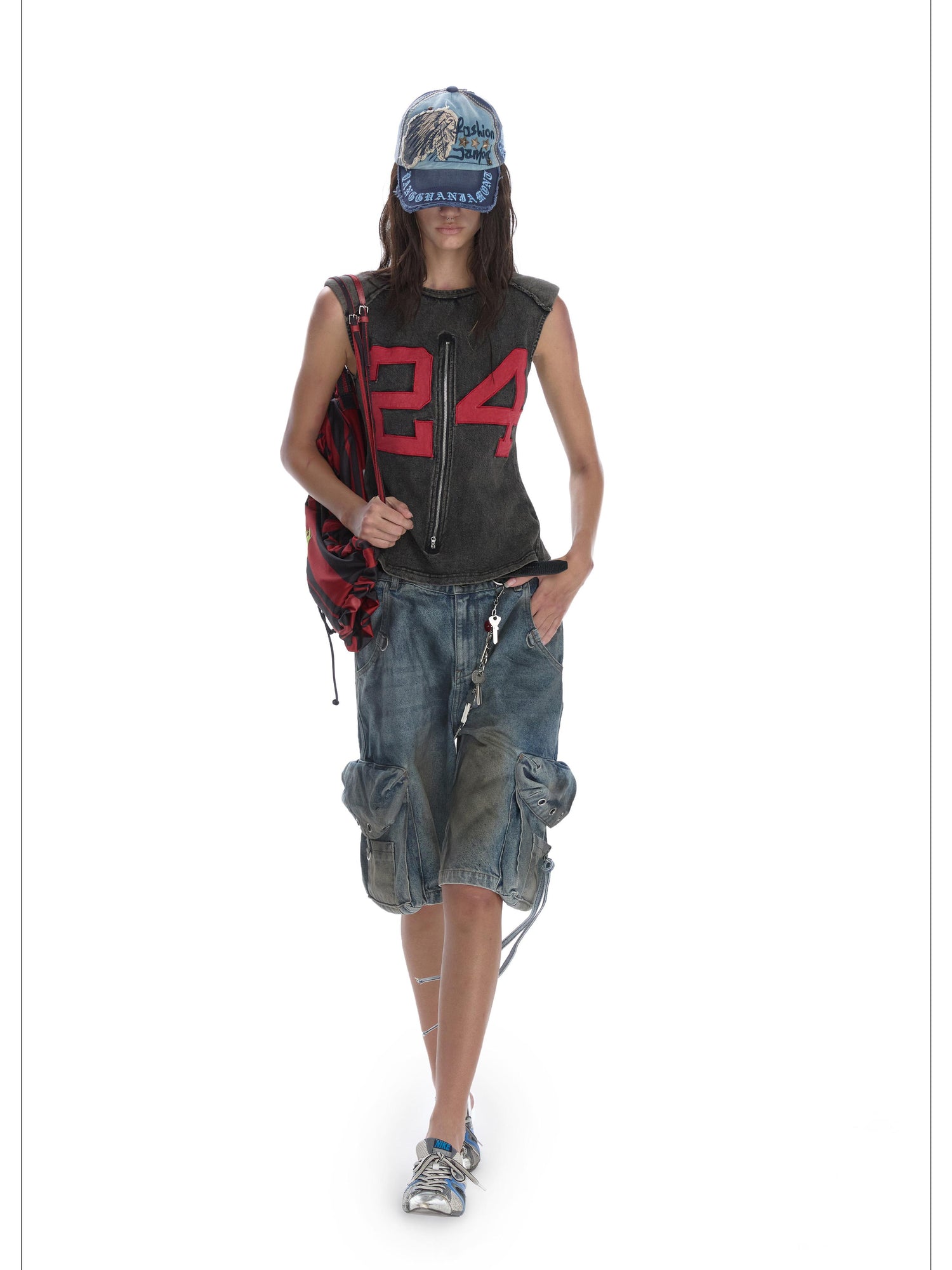 24ans Vintage Washed Button Down Shoulder Pad Vest
