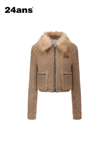 24ans Warm Fleece Lined Casual Pullover Zip Front Women Acrylic Knit Jacket