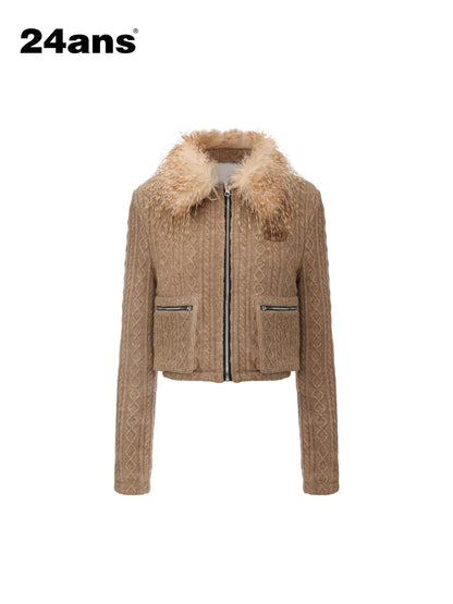 24ans Warm Fleece Lined Casual Pullover Zip Front Women Acrylic Knit Jacket-1