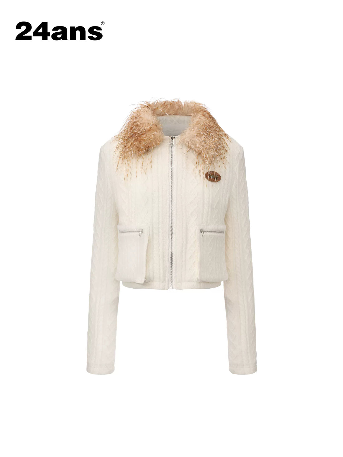 24ans Warm Fleece Lined Casual Pullover Zip Front Women Acrylic Knit Jacket-2