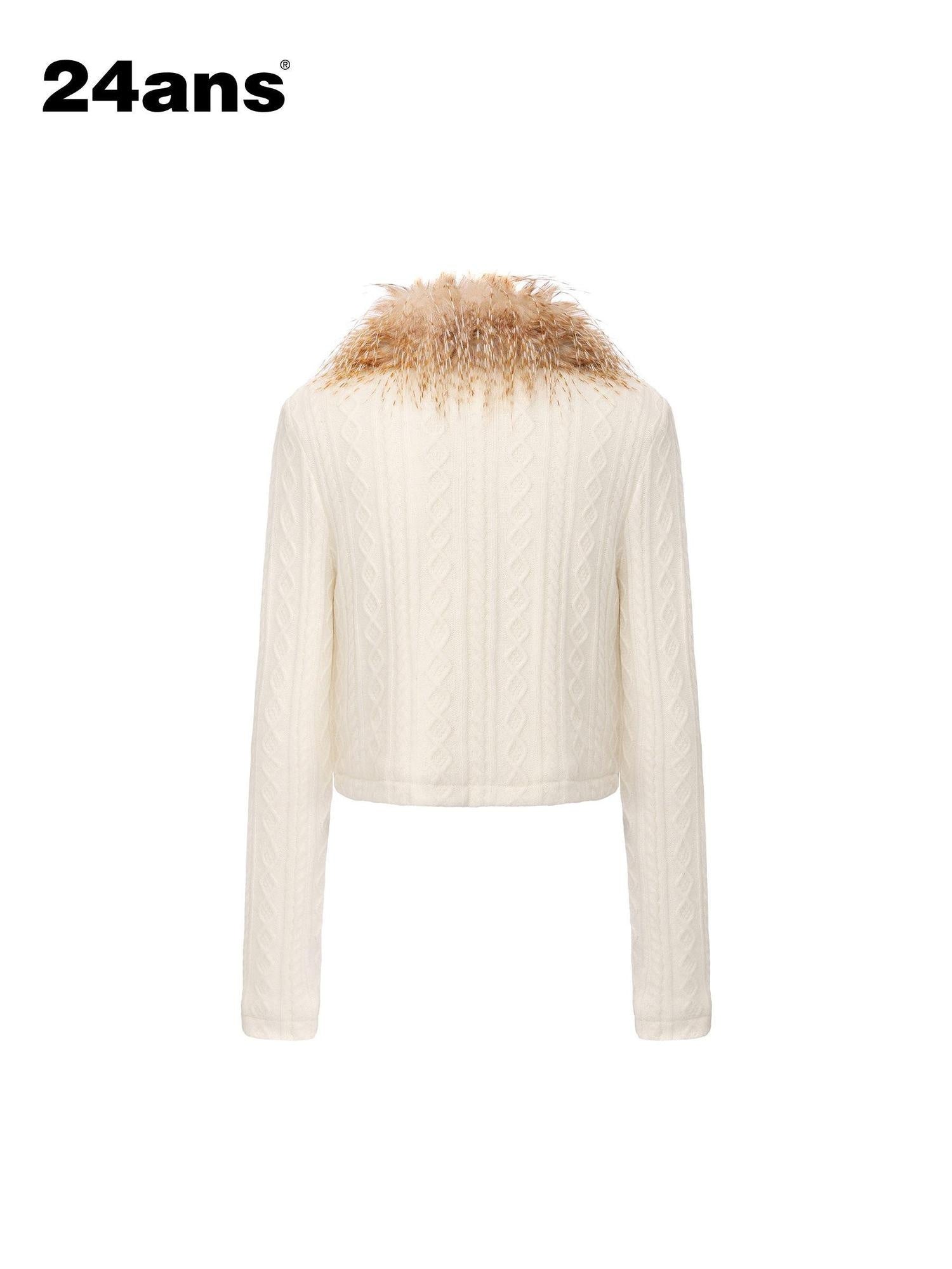 24ans Warm Fleece Lined Casual Pullover Zip Front Women Acrylic Knit Jacket