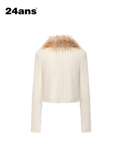 24ans Warm Fleece Lined Casual Pullover Zip Front Women Acrylic Knit Jacket