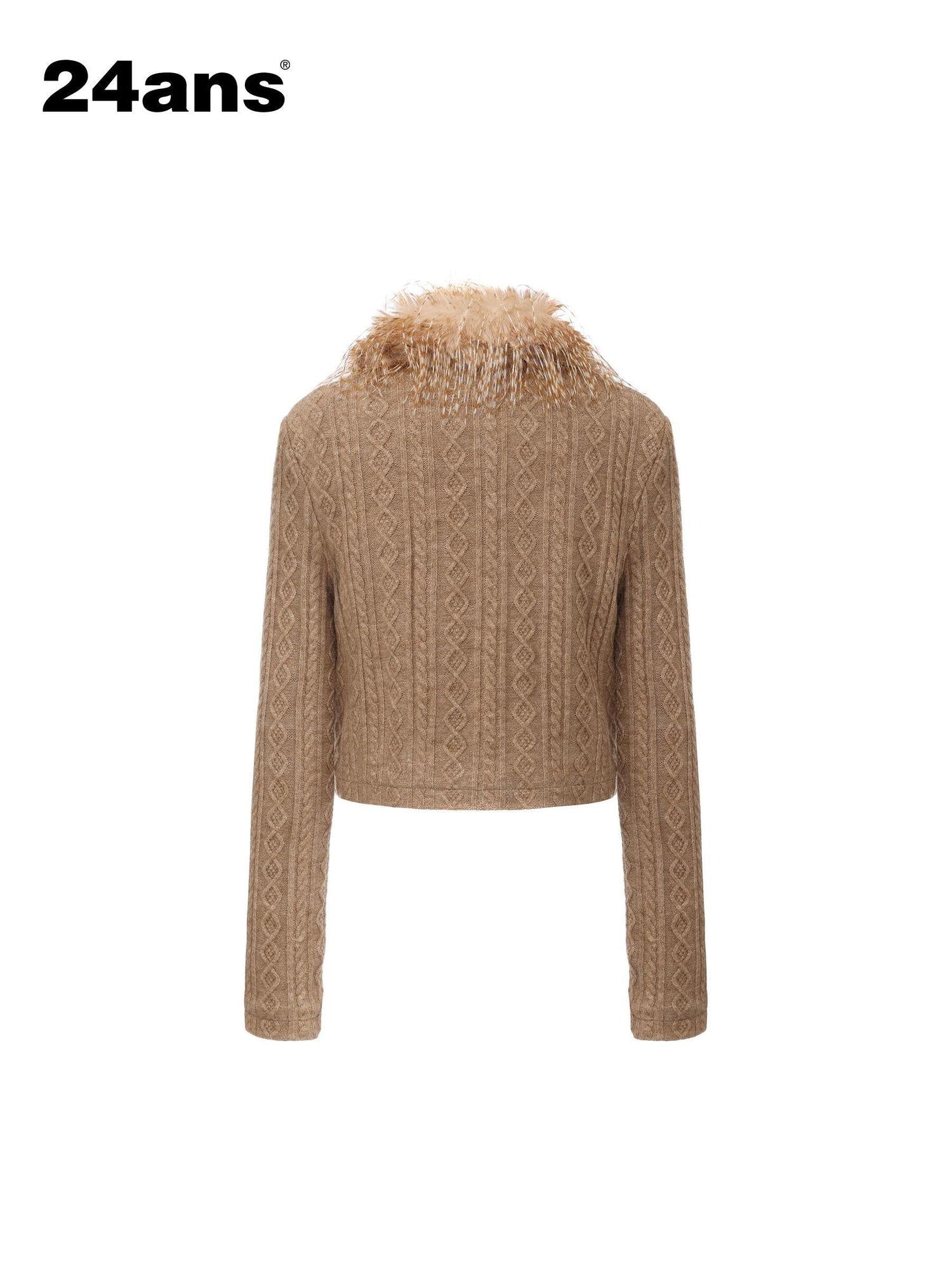 24ans Warm Fleece Lined Casual Pullover Zip Front Women Acrylic Knit Jacket