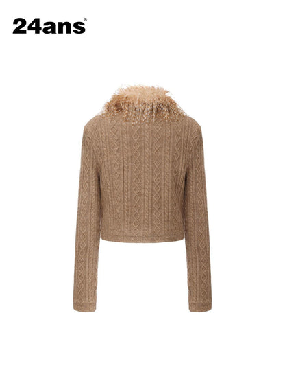 24ans Warm Fleece Lined Casual Pullover Zip Front Women Acrylic Knit Jacket