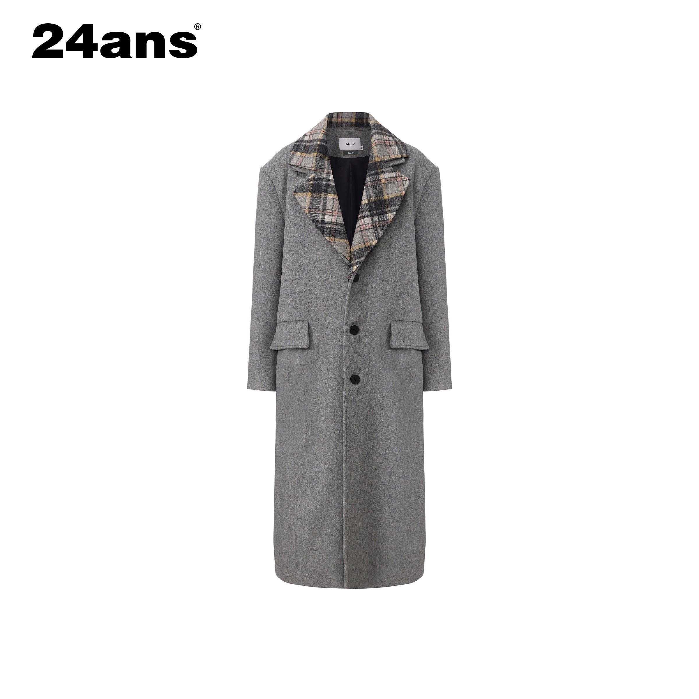 24ans_Warm_Wool_Blend_Longline_Tailored_Minimalist_Gray_Long_Sleeve_Coat_MISSTT