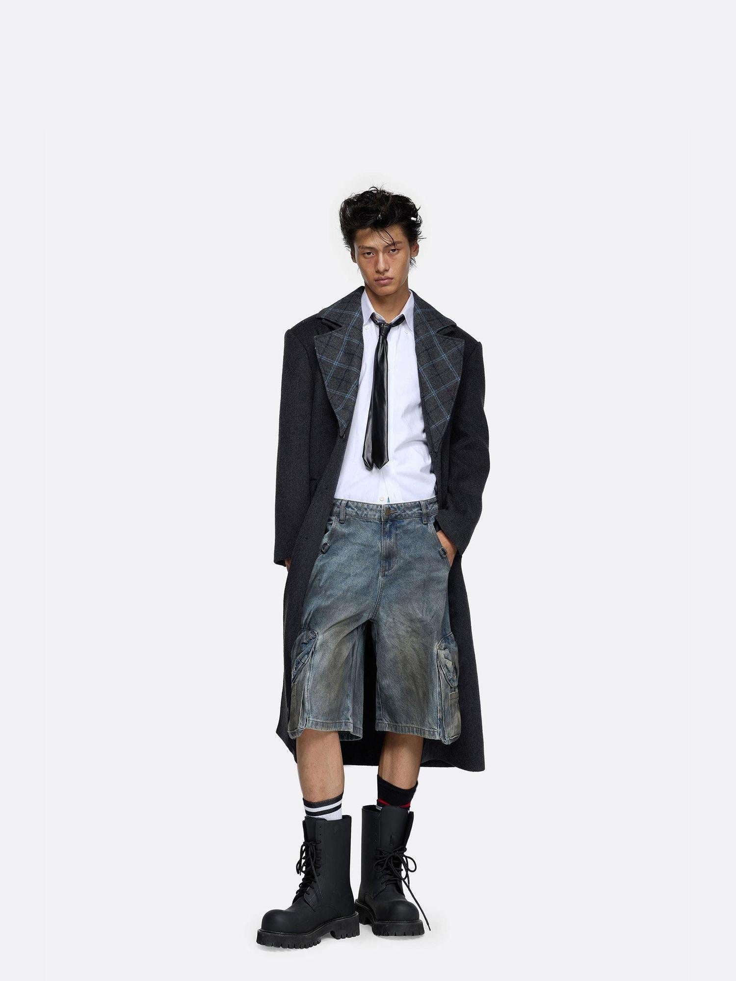 24ans Warm Wool Blend Longline Tailored Minimalist Gray Long Sleeve Coat