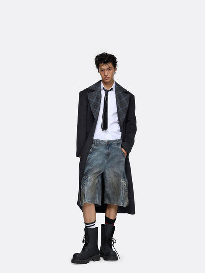 24ans Warm Wool Blend Longline Tailored Minimalist Gray Long Sleeve Coat