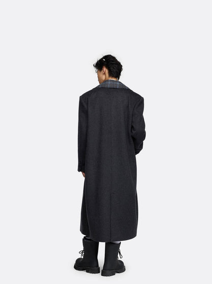 24ans Warm Wool Blend Longline Tailored Minimalist Gray Long Sleeve Coat