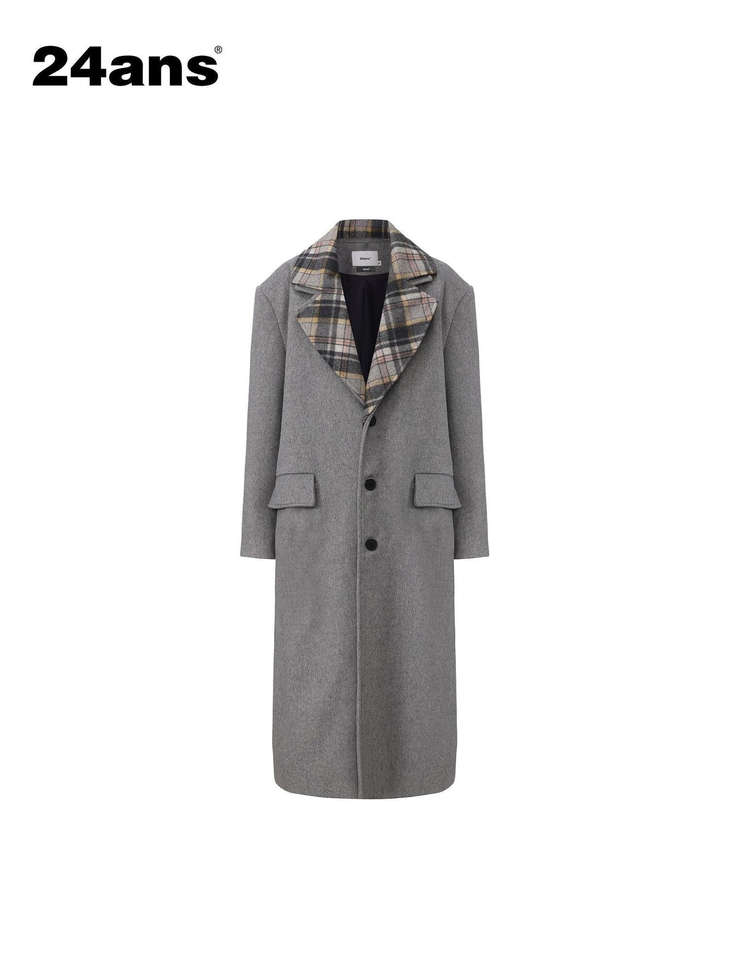 24ans Warm Wool Blend Longline Tailored Minimalist Gray Long Sleeve Coat