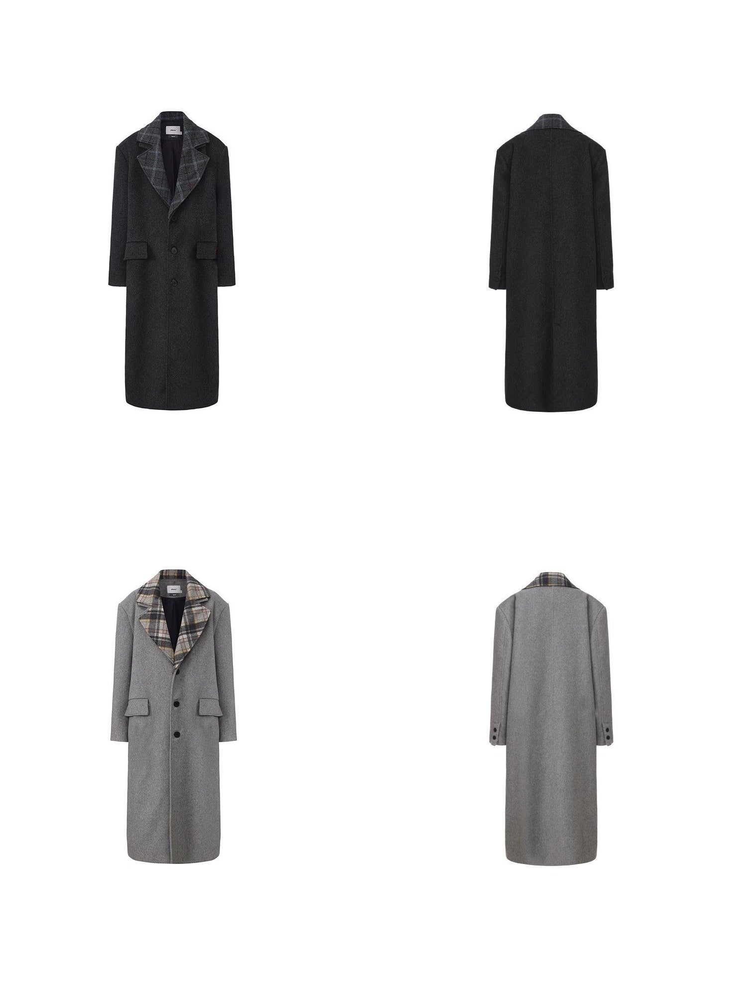 24ans Warm Wool Blend Longline Tailored Minimalist Gray Long Sleeve Coat