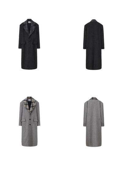 24ans Warm Wool Blend Longline Tailored Minimalist Gray Long Sleeve Coat