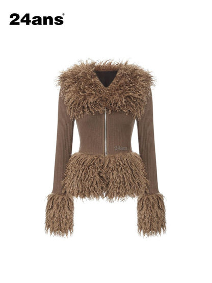 24ans Washed Stretch Cotton Blend Sexy Panel Zipper Long Sleeve Women Cardigans