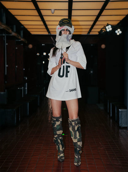 24ans White Mesh Hooded Creative Print Women&