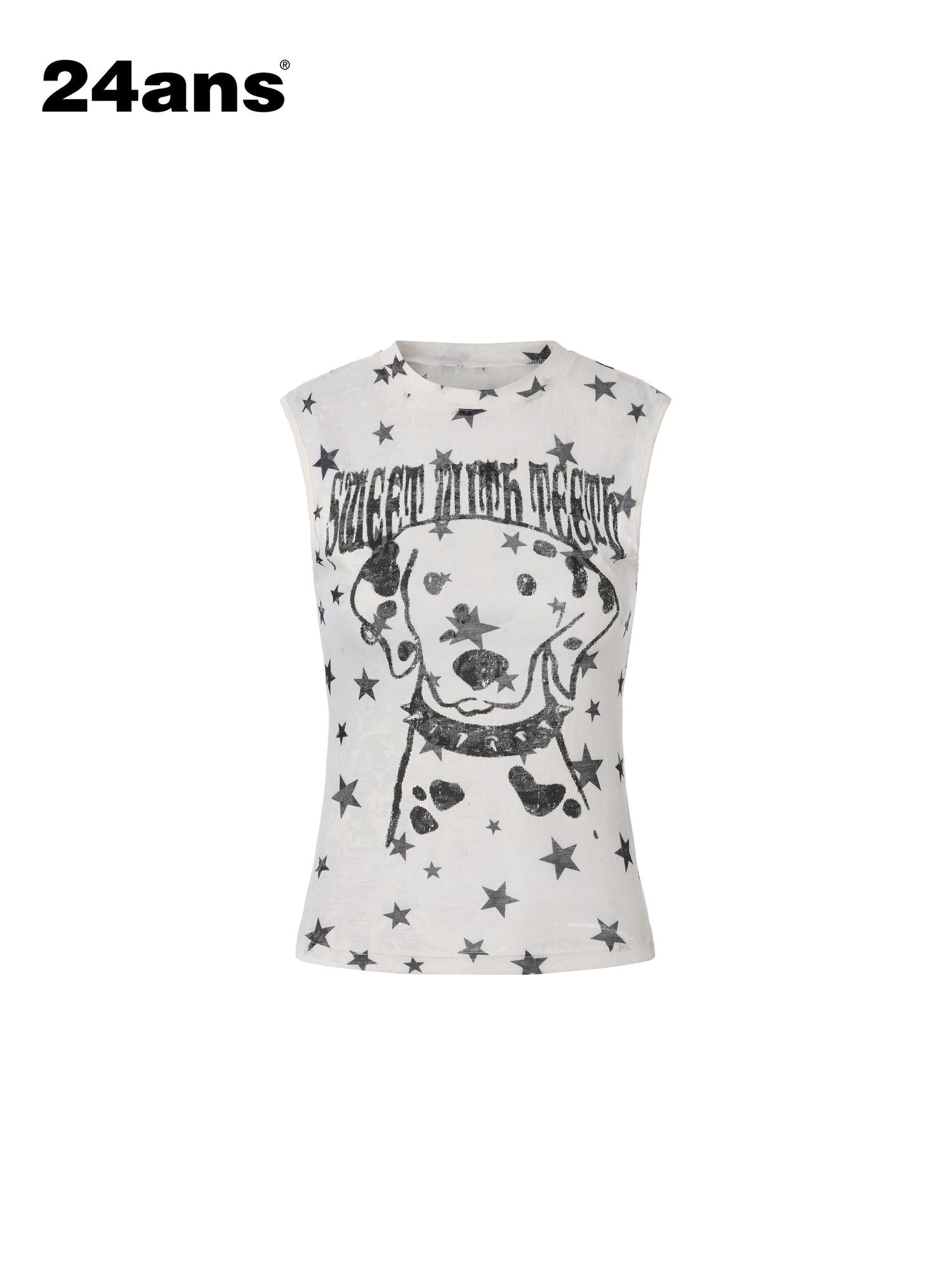 24ans White Vertical Rib High Stretch Printed Racerback Women&