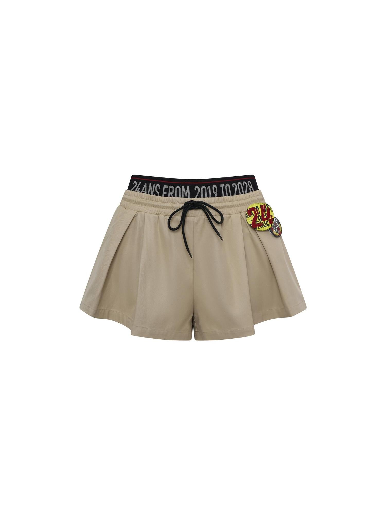 24ans Wide Leg Shorts With Mock Two Tone Design And Badge