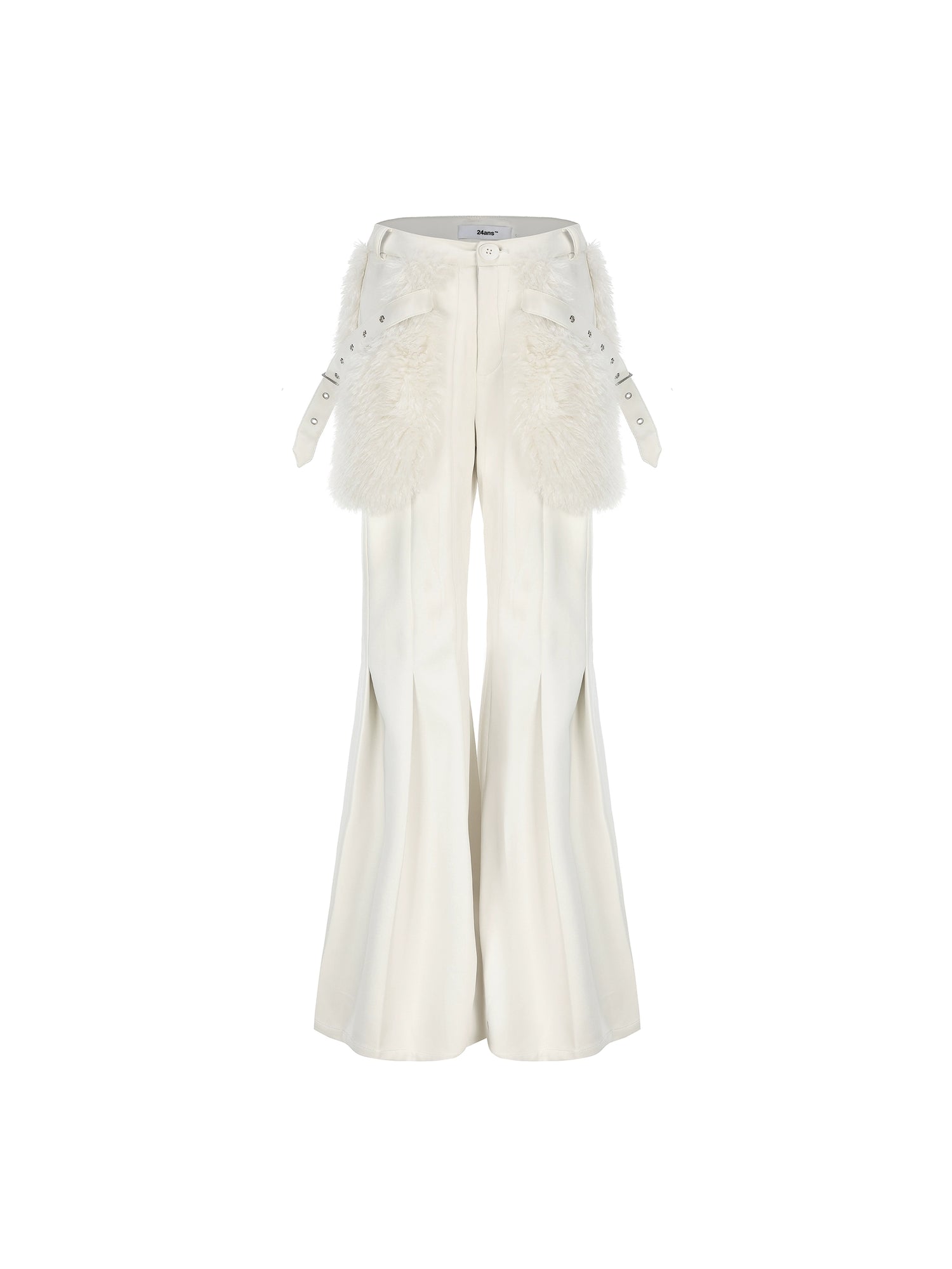 24ans Winter White Flared Suede Trousers With Fleece Lining MISSTT