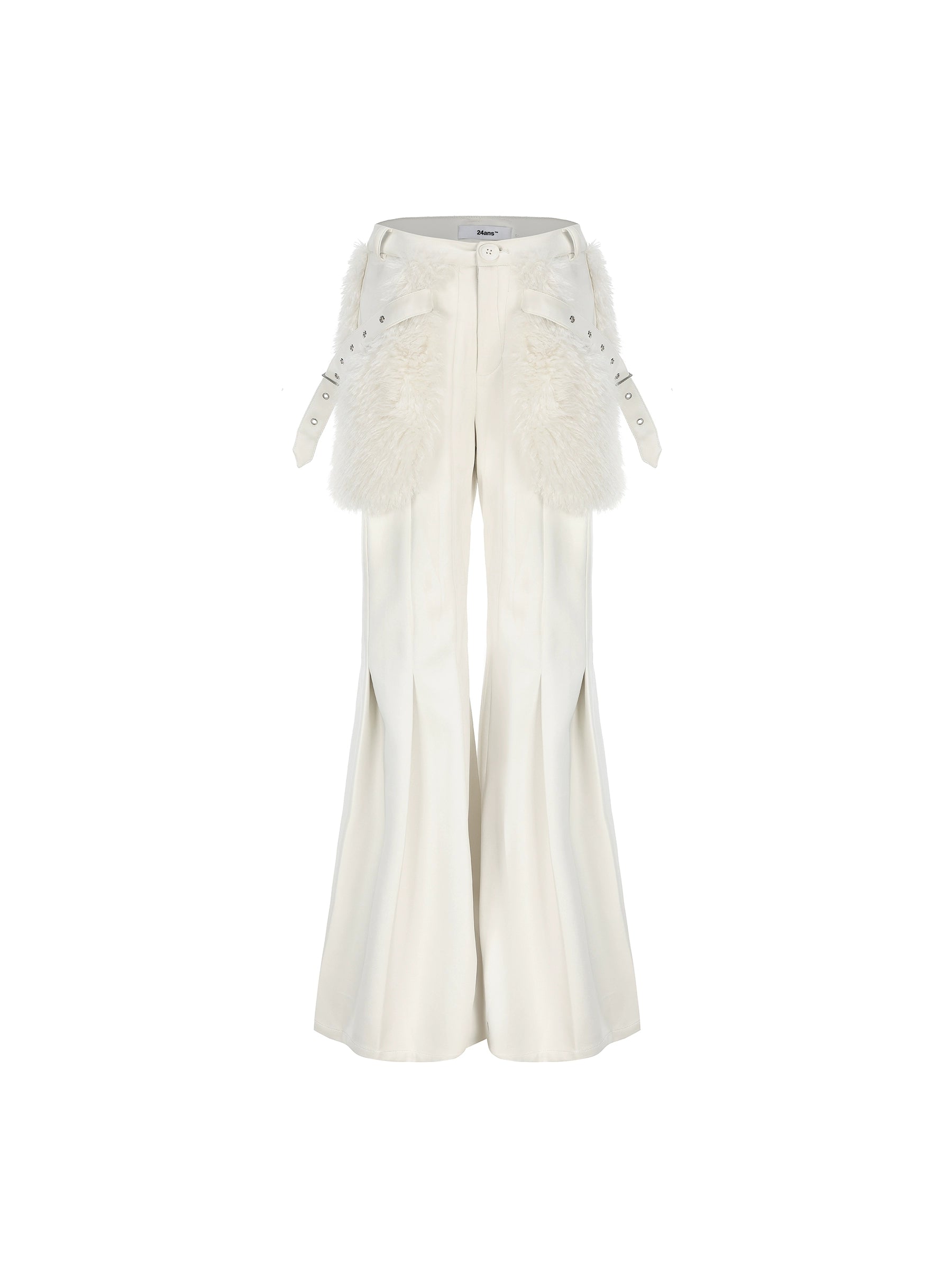 24ans Winter White Flared Suede Trousers With Fleece Lining MISSTT