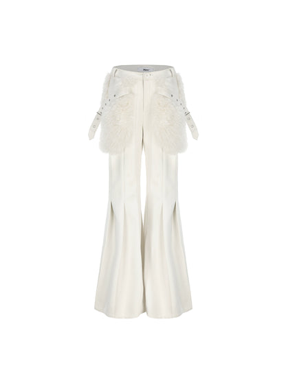 24ans Winter White Flared Suede Trousers With Fleece Lining MISSTT