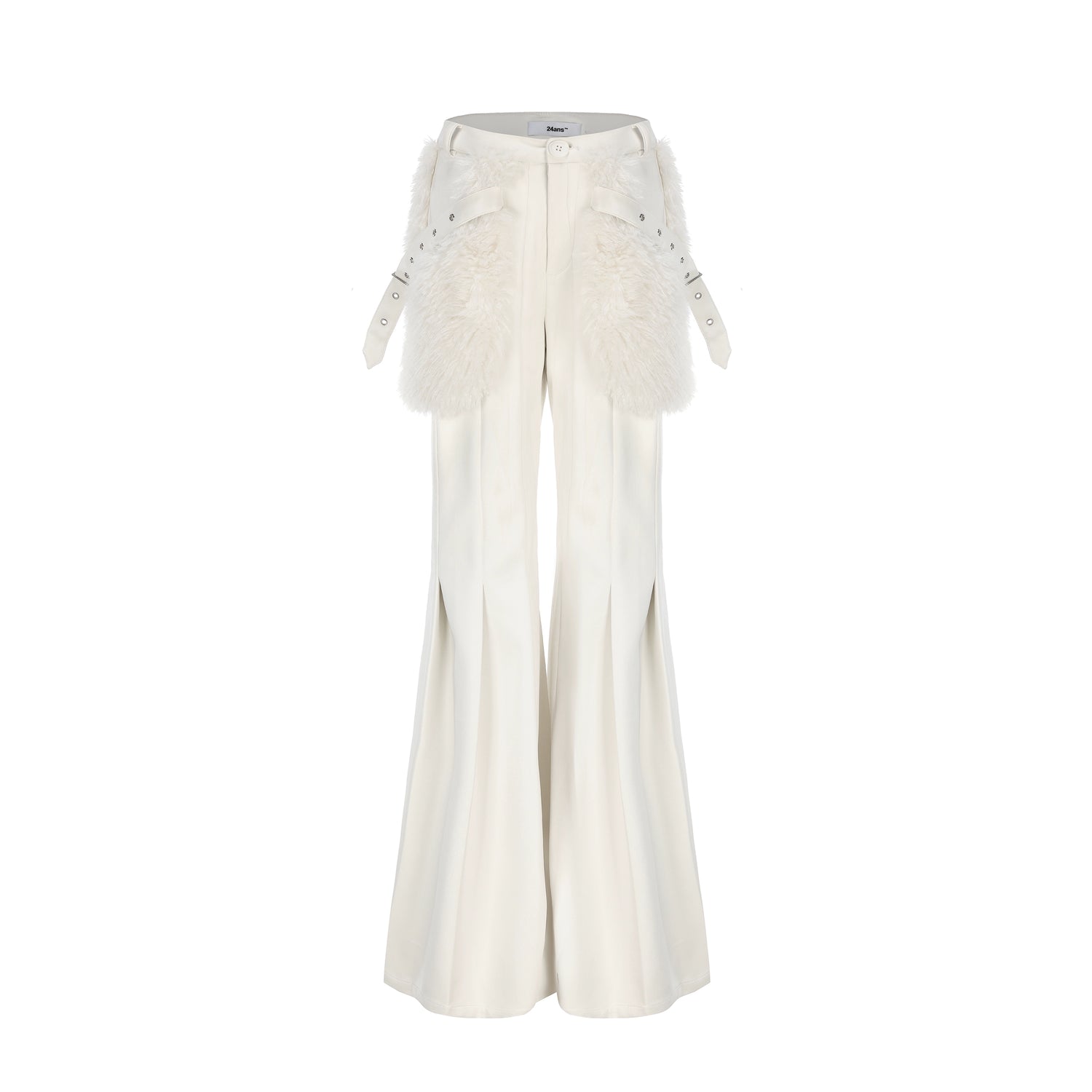 24ans Winter White Flared Suede Trousers With Fleece Lining MISSTT