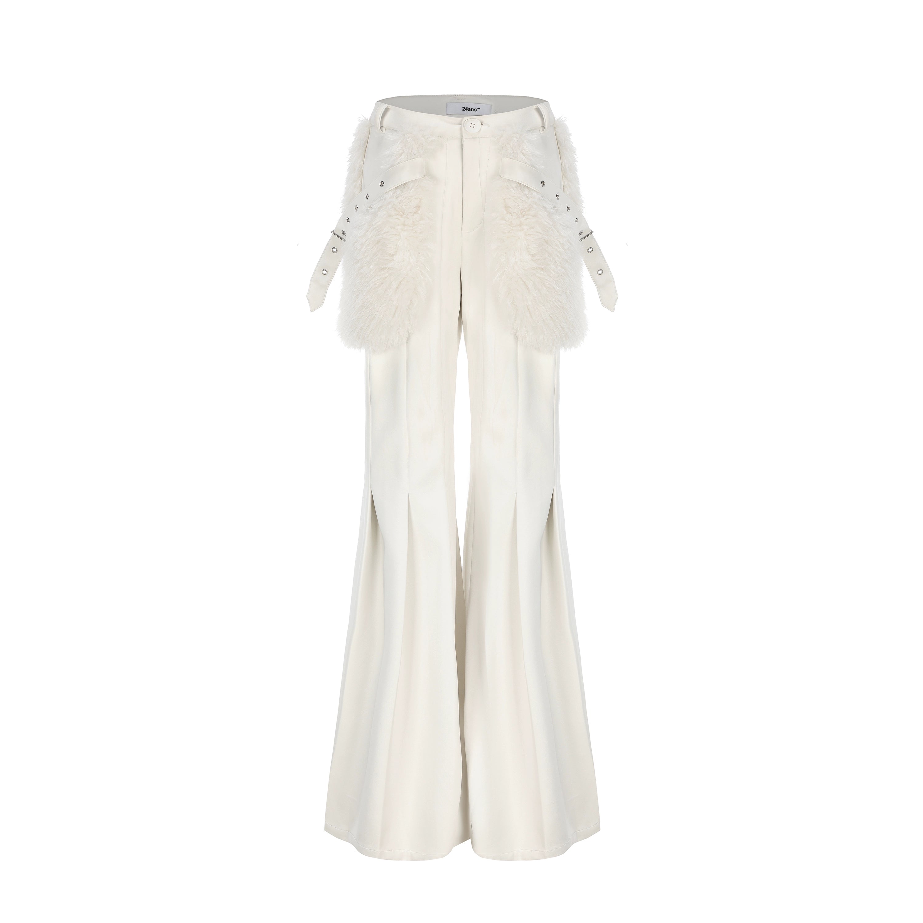 24ans Winter White Flared Suede Trousers With Fleece Lining MISSTT